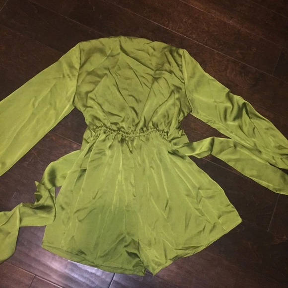 For Love & Lemons Green Satin Wrap Romper - Picture 3 of 4